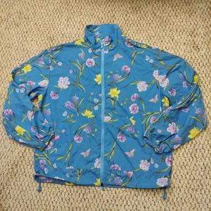 Fabletics Flyweight Zip Up Windbreaker Jacket Butterfly Floral Print Blue L - Picture 1 of 11