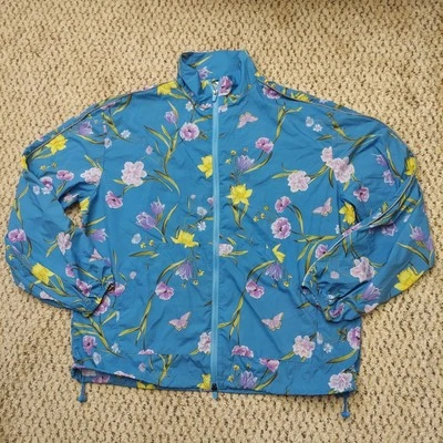Fabletics Flyweight Zip Up Windbreaker Jacket Butterfly Floral Print Blue L - Image 1 of 4