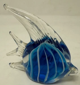 Murano Stil Kunst Glas blau weiß Wirbel Fisch Engel Briefbeschwerer - Bild 1 von 5