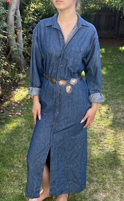 Vintage Ralph Lauren 4 100% Cotton Button Up Denim Maxi Dress Only USA - Image 1 of 4