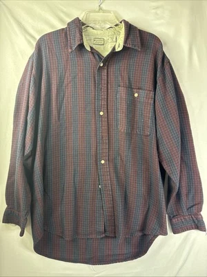 Bugle Boy Original Mens XL Burgundy Navy Plaid Acrylic Button Down Shirt Vintage - Image 1 of 4