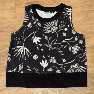 Top sin mangas Athleta negro/blanco estampado floral ligero elegante talla pequeña Foto 1 de 4