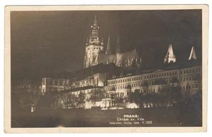 Prague Castle St Vitus Cathedral Night View Postcard Czechoslovakia - Picture 1 of 3