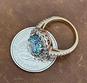 DESIGNER BBJ ROSE GOLD OVER STERLING 925 BLUE TOPAZ & WHITE CZ HALO RING SIZE 7 - Picture 1 of 12
