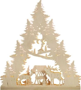 LED Lichterspitze 7 flg. "Hirschfamilie" 38,0 x 43,0 x 4,5 cm NEU Schwibbogen - Picture 1 of 2