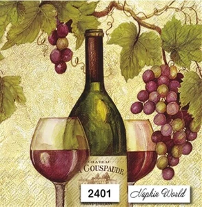(2401) DOS servilletas de papel individuales para almuerzo - UVAS ALCOHOL VINO TINTO - Imagen 1 de 3