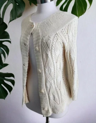 Suéter Sundance Mujer Talla Pequeña Crema Crochet Tejido Abierto Mezcla Algodón BOHO Foto 1 de 4