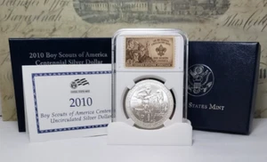 2010-P Boy Scouts of America - Silver Dollar with U.S. Stamps - Very Nice! W2 - Picture 1 of 13