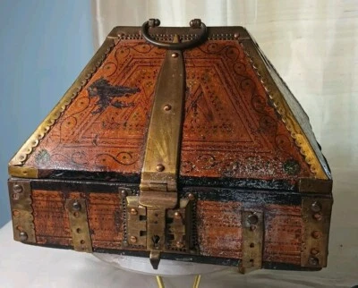 Antique Kerala Indian Malabar Dowry Box Wood And Brass Brides  Box c 1900's  - Image 1 of 4