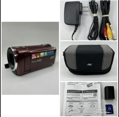 JVC Everio GZ-E10RU HD 1080i Camcorder Bundle 40x w/ Memory Card & Cables (A3) - Image 1 of 4
