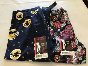 Lot of 2 NOBO Juniors Size S 3-5 Stretch Leggings NWT Bat and Moons&Skull Print - Picture 1 of 6