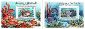 👉 ANTIGUA 1990 reef FISH x2 S/S SC#1303-04 MNH - Picture 1 of 1
