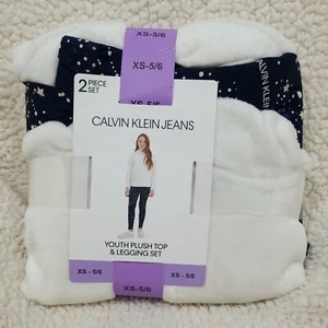 Calvin Klein Youth 2-piece Set White Plush top and Navy Leggings XS-S 5/6 NWT - Picture 1 of 6