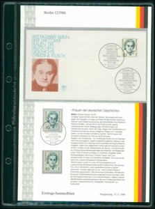 GERMANY BERLIN ETSB 1986/12 FAMOUS WOMEN CHRISTINE TEUSCH FIRST DAY SHEET FDC - Picture 1 of 2