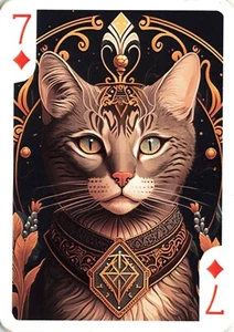Gato atigrado gris 7 de diamantes intercambio único tarjeta de juego arte de fantasía - Imagen 1 de 2