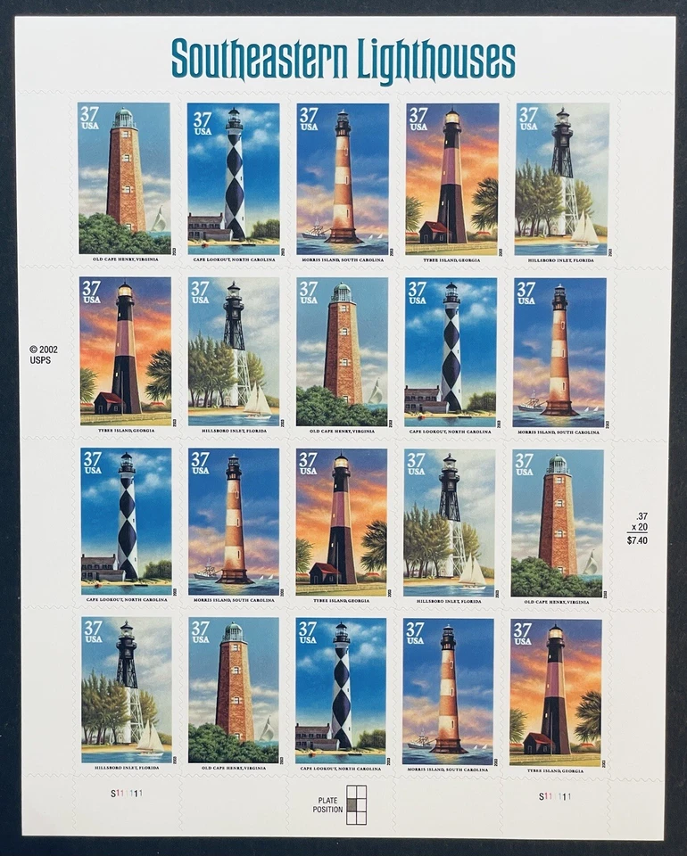 US SOUTHEASTERN LIGHTHOUSES STAMPS SHEET OF 20 MNH 2003 SCOTT #3787-3791 - Image 1 of 1