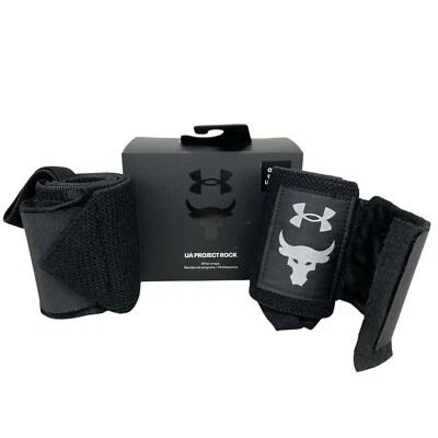 NEW UNDER ARMOUR ' PROJECT ROCK ' WRIST WRAPS ' OSFM ' BLACK - DURABLE STRETCH - Image 1 of 4