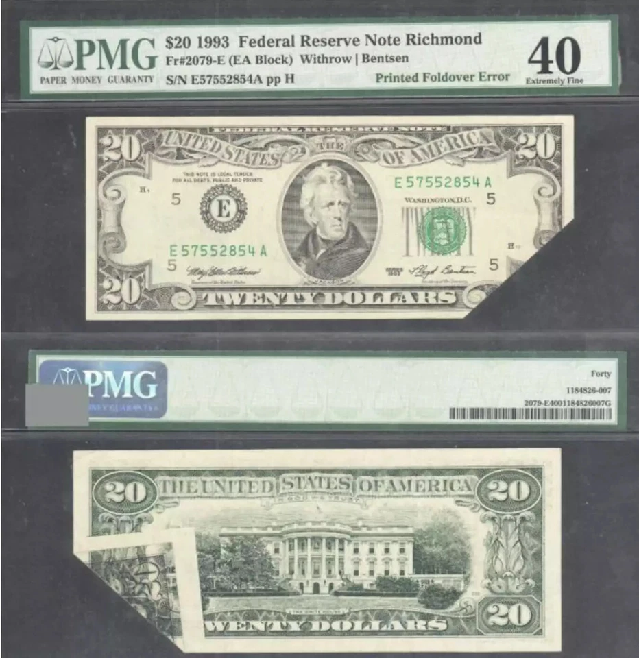 $20 1993 FRN Printed Fold Error PMG EF 40 - Image 1 of 1