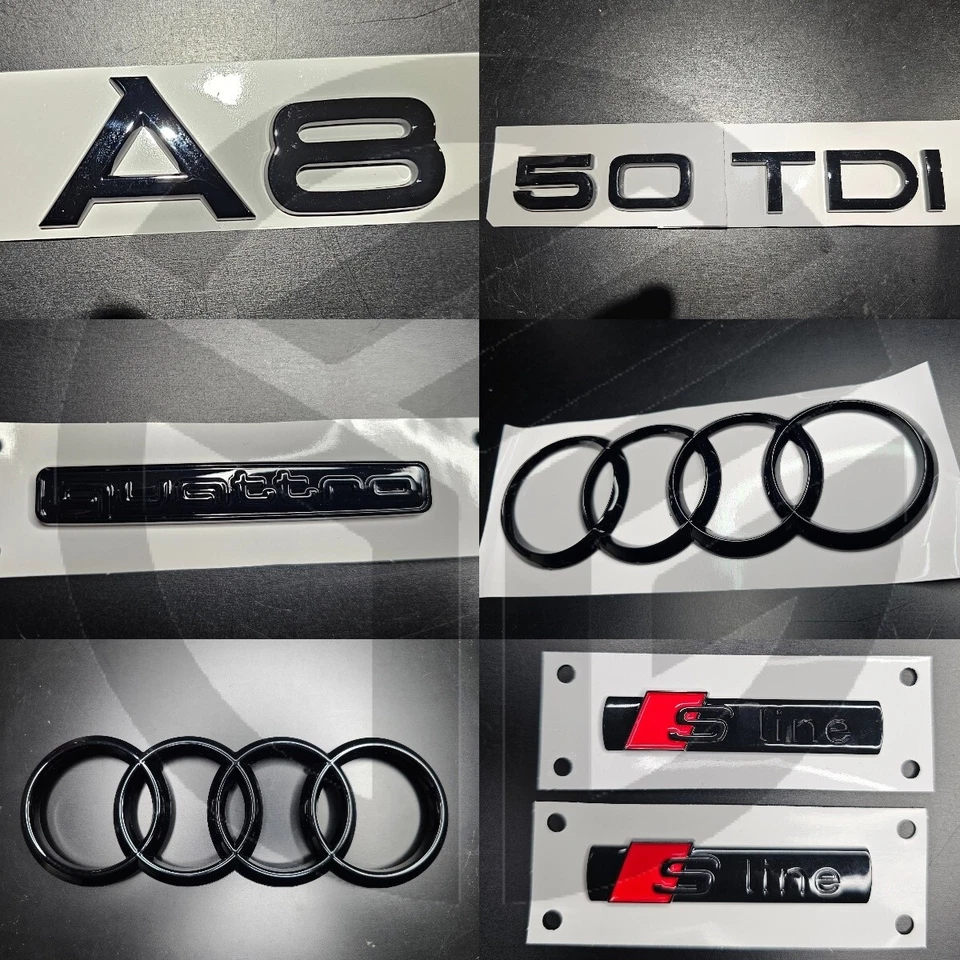 Audi A8 2019+ Insignias negras brillantes parrilla/barco/guardabarros línea S/QUATTRO/50TDI - Imagen 1 de 1