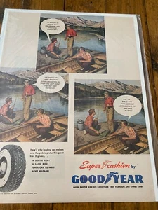 Anuncio temático de pesca Goodyear Tires 1950 vintage - Imagen 1 de 1