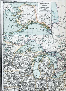 USA 1888 orig. Atlas-Karte Maine Pennsylvania NY Vermont Ohio Alaska Wisconsin - Picture 1 of 2