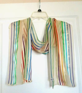 Baar & Beards Multicolor & Metallic Gold Geometrical Lines Design Silk Scarf! - Picture 1 of 11