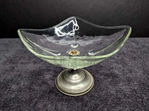 "Tazón de plato base de vidrio de pedestal de plata Art Deco de colección 5 1/8" - Imagen 1 de 5