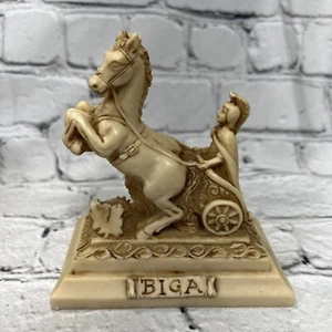 Vintage Alabaster Roman Gladiator Horses Sculpture Roma Biga Signed VE. MA - Picture 1 of 15