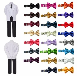 6pc Boy Formal Necktie Black & White Suit Set Satin Bow Tie Baby Kids Teen 4-20 - Picture 1 of 48