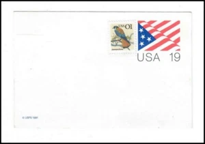 USPS 1990s American Flag Postcard with American Kestral USA 1 Cent Stamps #T584 - Picture 1 of 2