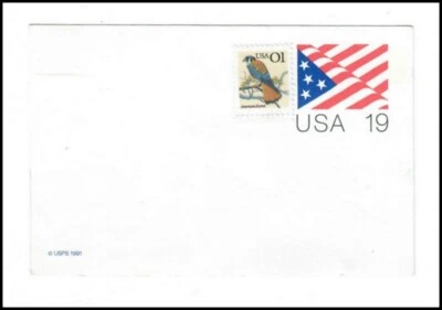 USPS 1990s American Flag Postcard with American Kestral USA 1 Cent Stamps #T584 - Image 1 of 2
