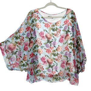 LOLA Blouse Womens Medium Silk Viscose Long Dolman Sleeves Floral Flowy Top - Picture 1 of 14