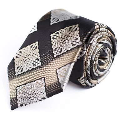 Corbata a medida Bruno Conte negra dorada plata seda celta hecha en Italia vintage 59" Foto 1 de 4