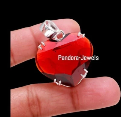 Ciondolo cuore gioiello argento sterling 925 fatto a mano granato pietra preziosa Mozambico - Immagine 1 di 4