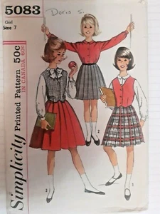 Simplicity 5083 Skirt Blouse NO VEST Sewing Pattern School Girls 7 Pleated VTG - Picture 1 of 4