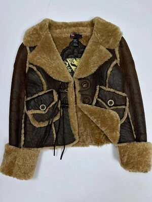 Diesel Leather Jacket with Genuine Sheepskin Fur Coat Brown Women Size M - Image 1 of 4