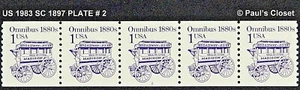 US 1983 SC 1897 OMNIBUS 1880s 1¢ VIOLET 5 STP PNC #2 COIL LG BLK TAGGING MNH VF - Picture 1 of 2