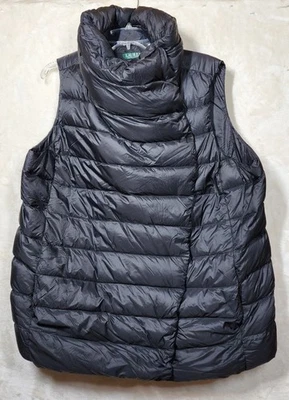 Chaleco acolchado Lauren Ralph Lauren cuello embudo plumón para mujer talla 2X negro ligero Foto 1 de 4