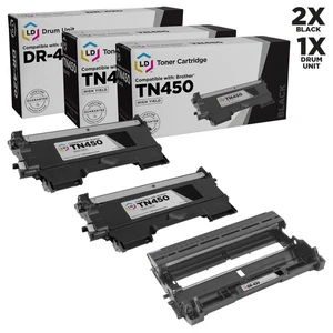 LD Compatible Brother Set of 3 Pack: 2 Black TN450 Cartridges / 1 DR420 Drum - Picture 1 of 8
