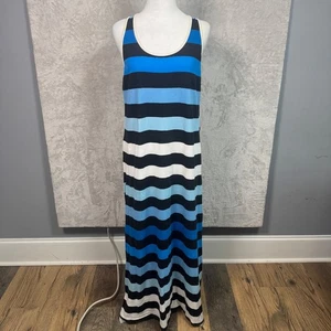 Maxi Vestido Tommy Bahama Rayas Azul Negro Blanco Sin Mangas Talla M - Imagen 1 de 7