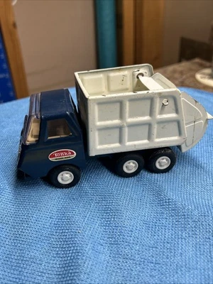 Tonka USA Blue & White Mini Garbage Truck  5.5" Long Pressed Steel 1970s Vintage - Image 1 of 4