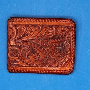 Leather Hand Tooled Bifold Wallet Floral Woven Edge Western Embossed “GEORGE” - Picture 1 of 18