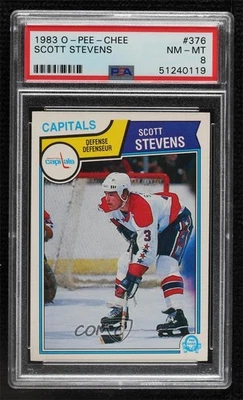 1983-84 O-Pee-Chee Scott Stevens #376 PSA 8 Rookie RC HOF Foto 1 de 2