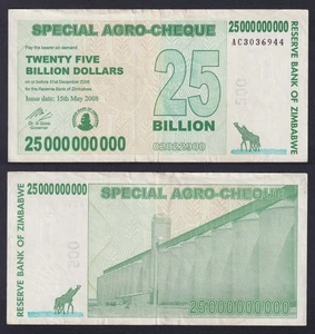 Banconota Zimbabwe 25000000000 dollars 2008 P.-62 BB/VF - Picture 1 of 1