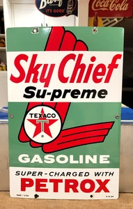 Vintage Original 1960 TEXACO SKY CHIEF Su-preme GASOLINE Porzellan Zapfsäule SCHILD - Bild 1 von 10