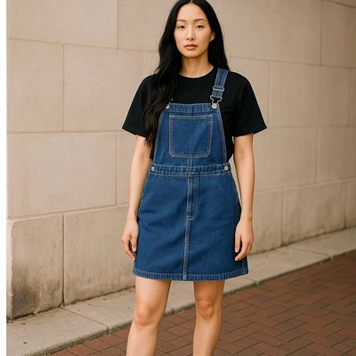 Vestido H&M Conscious Overall Cremallera Lateral Correa Ajustable Denim 100% Algodón Mujer Talla 10 Foto 1 de 4