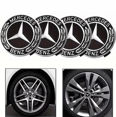 Classic Black 4PCS For Mercedes Benz Wheel Rims Center Hub Caps AMG Wreath -75mm Foto 1 de 4