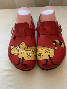 Birkenstock Birkis Womens EU 40 / US 9 Boston Red Kay Cat Slip On Clogs Sandals - Picture 1 of 15