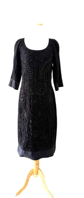 Moschino Black Sheath Dress 8 Beaded Sequins Wool Linen Elegant Evening Occasion - Image 1 of 4