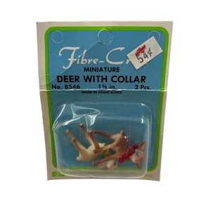 Vintage NOS Pack Fibra Artigianale Miniatura Cervo Con Collare Natale 1 3/8" Hong Kong - Foto 1 di 6